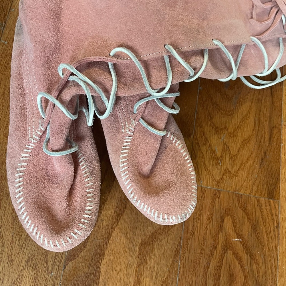 Minnetonka Pink Suede Lace-Up Boots - Picture 5 of 7